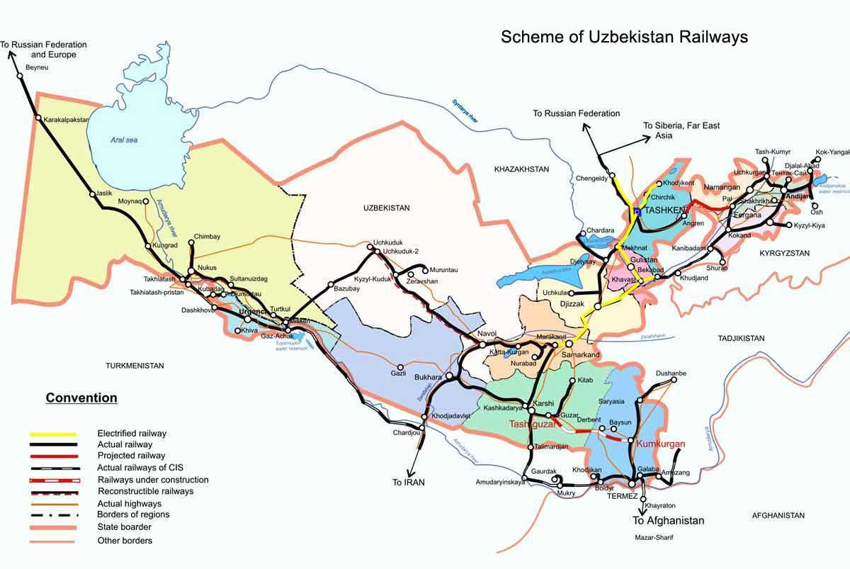 우즈베키스탄 철도 지도