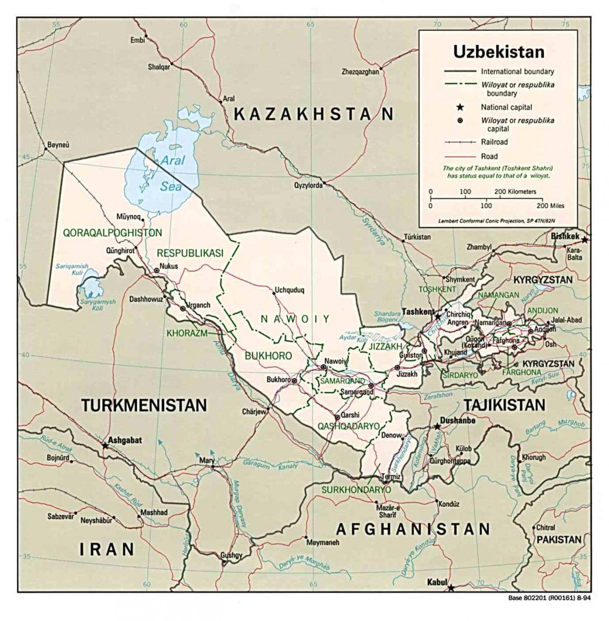 지도 우즈베키스탄 주변 국가